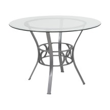 Flash Furniture XU-TBG-21-GG 42'' Round Glass Dining Table with Silver Metal Frame