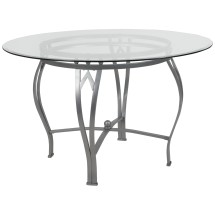 Flash Furniture XU-TBG-22-GG 48'' Round Glass Dining Table with Silver Metal Frame