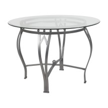 Flash Furniture XU-TBG-24-GG 42'' Round Glass Dining Table with Silver Metal Frame