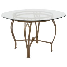 Flash Furniture XU-TBG-7-GG 48'' Round Glass Dining Table with Matte Gold Metal Frame