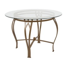Flash Furniture XU-TBG-9-GG 42'' Round Glass Dining Table with Matte Gold Metal Frame