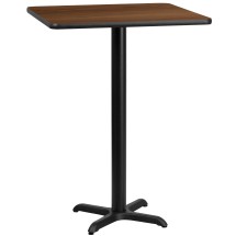 Flash Furniture XU-WALTB-2424-T2222B-GG 24'' Square Walnut Laminate Table Top with 22'' x 22'' Bar Height Table Base