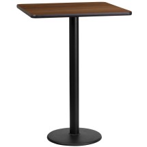 Flash Furniture XU-WALTB-2424-TR18B-GG 24'' Square Walnut Laminate Table Top with 18'' Round Bar Height Table Base