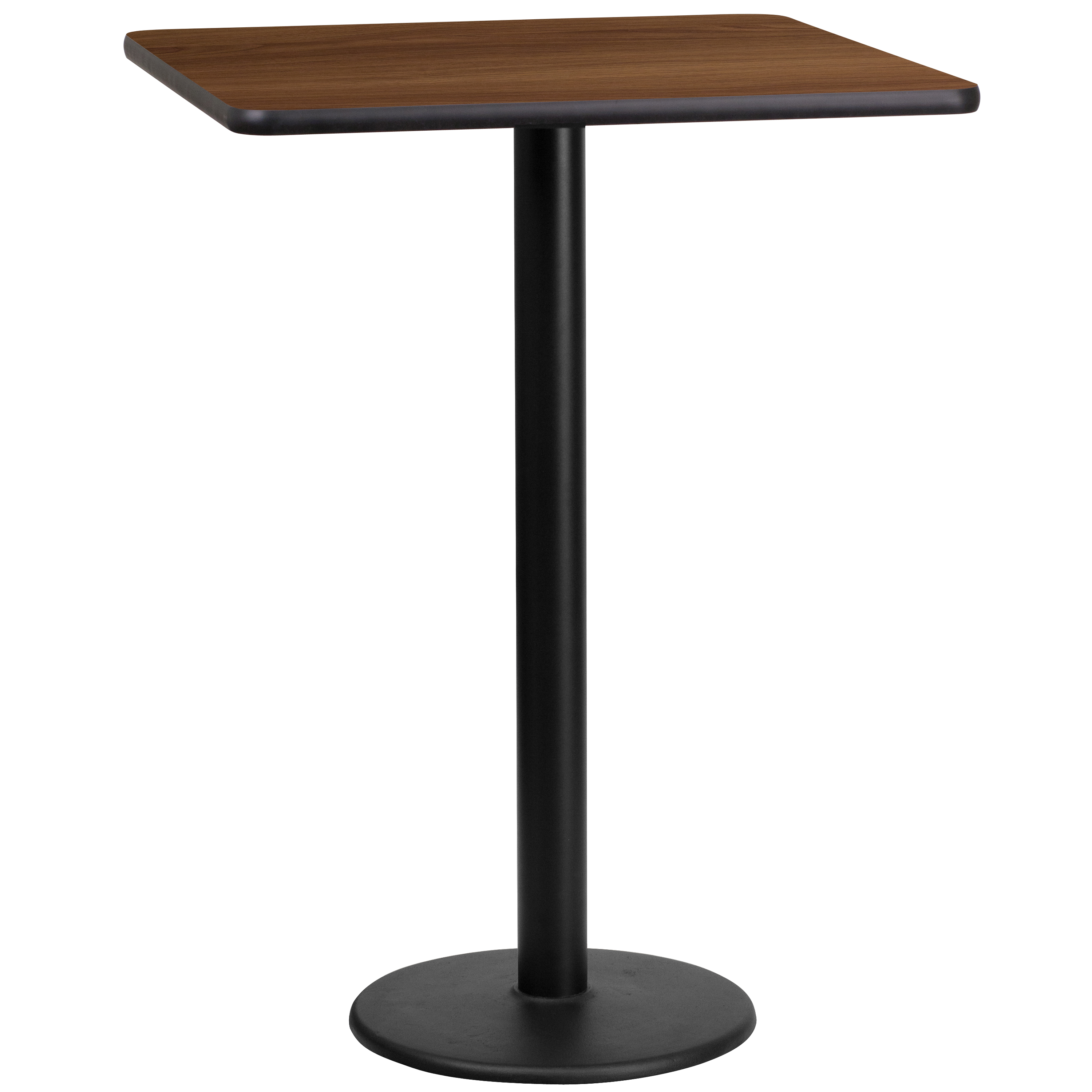 Flash Furniture XU-WALTB-2424-TR18B-GG 24'' Square Walnut Laminate Table Top with 18'' Round Bar Height Table Base
