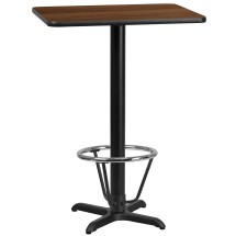 Flash Furniture XU-WALTB-2430-T2222B-3CFR-GG 24'' x 30'' Rectangular Walnut Laminate Table Top with 22'' x 22'' Bar Height Table Base and Foot Ring