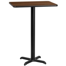 Flash Furniture XU-WALTB-2430-T2222B-GG 24'' x 30'' Rectangular Walnut Laminate Table Top with 22'' x 22'' Bar Height Table Base