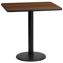 Flash Furniture XU-WALTB-2430-TR18-GG 24'' x 30'' Rectangular Walnut Laminate Table Top with 18'' Round Table Height Base