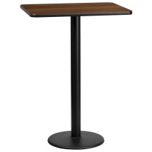 Flash Furniture XU-WALTB-2430-TR18B-GG 24'' x 30'' Rectangular Walnut Laminate Table Top with 18'' Round Bar Height Table Base