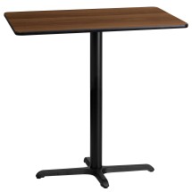 Flash Furniture XU-WALTB-2442-T2230B-GG 24'' x 42'' Rectangular Walnut Laminate Table Top with 23.5'' x 29.5'' Bar Height Table Base