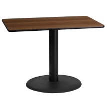 Flash Furniture XU-WALTB-2442-TR24-GG 24'' x 42'' Rectangular Walnut Laminate Table Top with 24'' Round Table Height Base