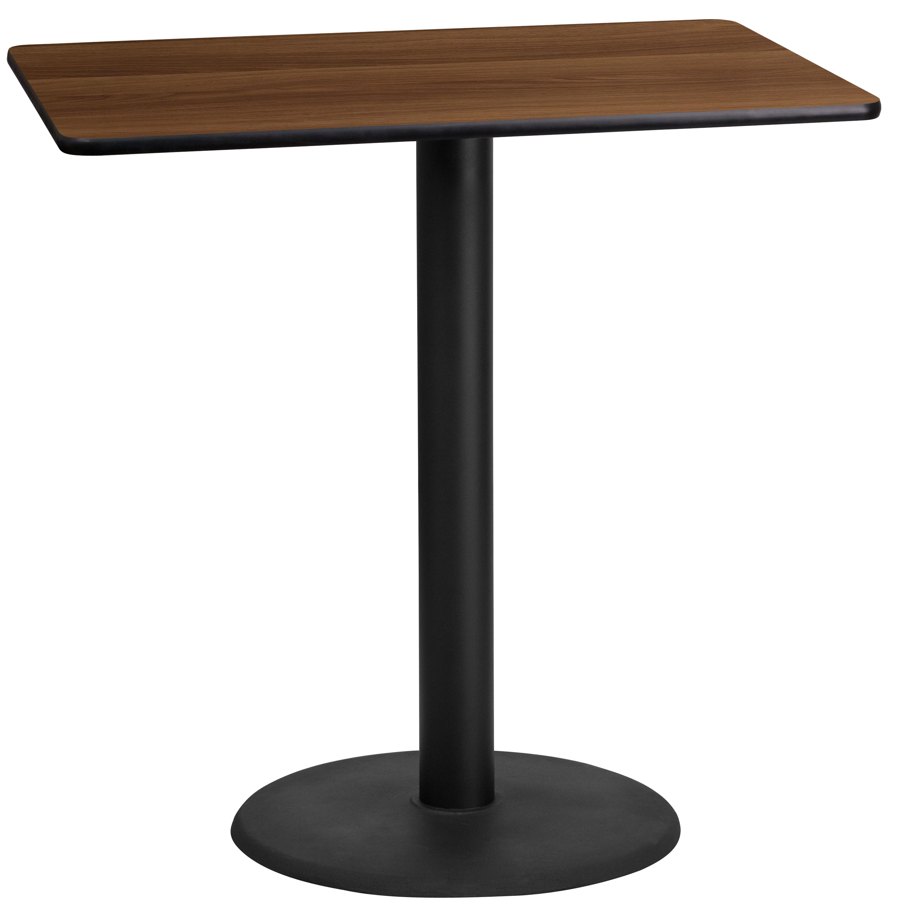 Flash Furniture XU-WALTB-2442-TR24B-GG 24'' x 42'' Rectangular Walnut Laminate Table Top with 24'' Round Bar Height Table Base