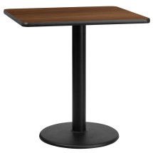 Flash Furniture XU-WALTB-3030-TR18-GG 30'' Square Walnut Laminate Table Top with 18'' Round Table Height Base