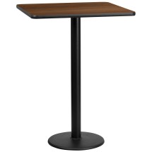 Flash Furniture XU-WALTB-3030-TR18B-GG 30'' Square Walnut Laminate Table Top with 18'' Round Bar Height Table Base