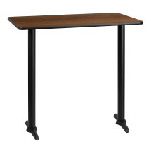 Flash Furniture XU-WALTB-3042-T0522B-GG 30'' x 42'' Rectangular Walnut Laminate Table Top with 5'' x 22'' Bar Height Table Base
