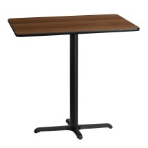 Flash Furniture XU-WALTB-3042-T2230B-GG 30'' x 42'' Rectangular Walnut Laminate Table Top with 23.5'' x 29.5'' Bar Height Table Base