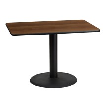 Flash Furniture XU-WALTB-3042-TR24-GG 30'' x 42'' Rectangular Walnut Laminate Table Top with 24'' Round Table Height Base