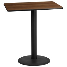 Flash Furniture XU-WALTB-3042-TR24B-GG 30'' x 42'' Rectangular Walnut Laminate Table Top with 24'' Round Bar Height Table Base