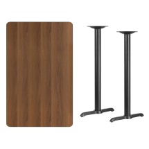 Flash Furniture XU-WALTB-3048-T0522B-GG 30'' x 48'' Rectangular Walnut Laminate Table Top with 5'' x 22'' Bar Height Table Base