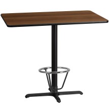 Flash Furniture XU-WALTB-3048-T2230B-3CFR-GG 30'' x 48'' Rectangular Walnut Laminate Table Top with 23.5'' x 29.5'' Bar Height Table Base and Foot Ring