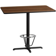 Flash Furniture XU-WALTB-3048-T2230B-3CFR-GG 30'' x 48'' Rectangle Walnut Laminate Table Top with 23.5'' x 29.5'' Bar Height Table Base