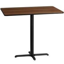 Flash Furniture XU-WALTB-3048-T2230B-GG 30'' x 48'' Rectangular Walnut Laminate Table Top with 23.5'' x 29.5'' Bar Height Table Base