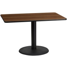 Flash Furniture XU-WALTB-3048-TR24-GG 30'' x 48'' Rectangular Walnut Laminate Table Top with 24'' Round Table Height Base