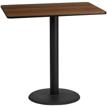 Flash Furniture XU-WALTB-3048-TR24B-GG 30'' x 48'' Rectangular Walnut Laminate Table Top with 24'' Round Bar Height Table Base
