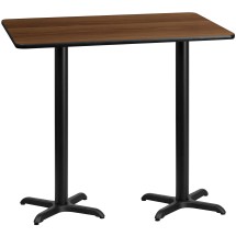 Flash Furniture XU-WALTB-3060-T2222B-GG 30'' x 60'' Rectangular Walnut Laminate Table Top with 22'' x 22'' Bar Height Table Base