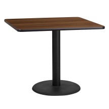 Flash Furniture XU-WALTB-3636-TR24-GG 36'' Square Walnut Laminate Table Top with 24'' Round Table Height Base