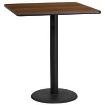 Flash Furniture XU-WALTB-3636-TR24B-GG 36'' Square Walnut Laminate Table Top with 24'' Round Bar Height Table Base