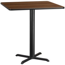 Flash Furniture XU-WALTB-4242-T3333B-GG 42'' Square Walnut Laminate Table Top with 33'' x 33'' Bar Height Table Base