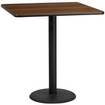 Flash Furniture XU-WALTB-4242-TR24B-GG 42'' Square Walnut Laminate Table Top with 24'' Round Bar Height Table Base