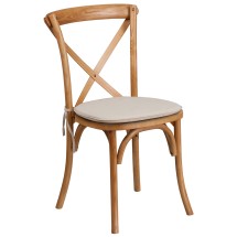 Flash Furniture XU-X-OAK-NTC-GG Hercules Stackable Oak Wood Cross Back Chair with Cushion
