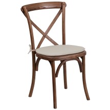 Flash Furniture XU-X-PEC-NTC-GG Hercules Stackable Pecan Wood Cross Back Chair with Cushion