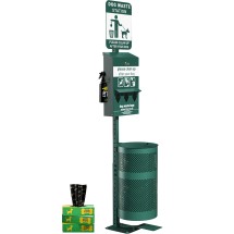 Flash Furniture YAN-7XM755425-GG Green Pet Waste Station with Pedal Trash Can, Roll Bag Dispenser, Hand Sanitizer Bottle
