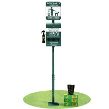 Flash Furniture YAN-PM8D45425-GG Green Mini Pet Waste Station with Roll Waste Bag Dispenser, Hand Sanitizer Bottle
