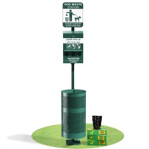 Flash Furniture YAN-XZYO45425-GG Green Pet Waste Station with Bag Dispenser, Sanitizer Bottle, Lidded Trash Can