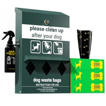 Flash Furniture YAN-Y2V045425-GG Green Locking Dog Waste Bag Dispenser with Hand Sanitizer Bottle and Rain Guard