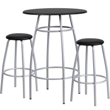 Flash Furniture YB-YJ922-GG Black Bar Height Table with Black Padded Stools, 3 Piece Set