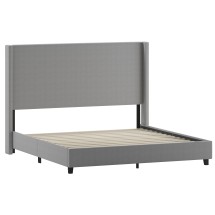 Flash Furniture YK-1077-GY-K-GG King Upholstered Platform Bed with Channel Stitched Wingback Headboard, Gray