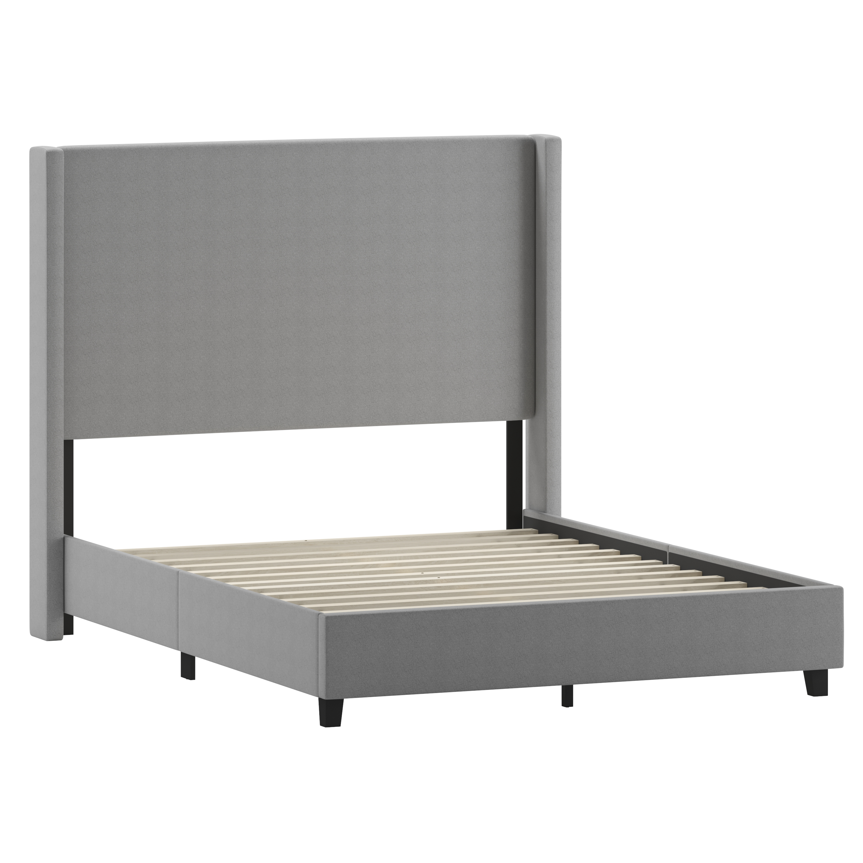 Flash Furniture YK-1077-GY-Q-GG Queen Upholstered Platform Bed with Channel Stitched Wingback Headboard, Gray