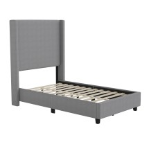 Flash Furniture YK-1077-GY-T-GG Twin Upholstered Platform Bed with Channel Stitched Wingback Headboard, Gray
