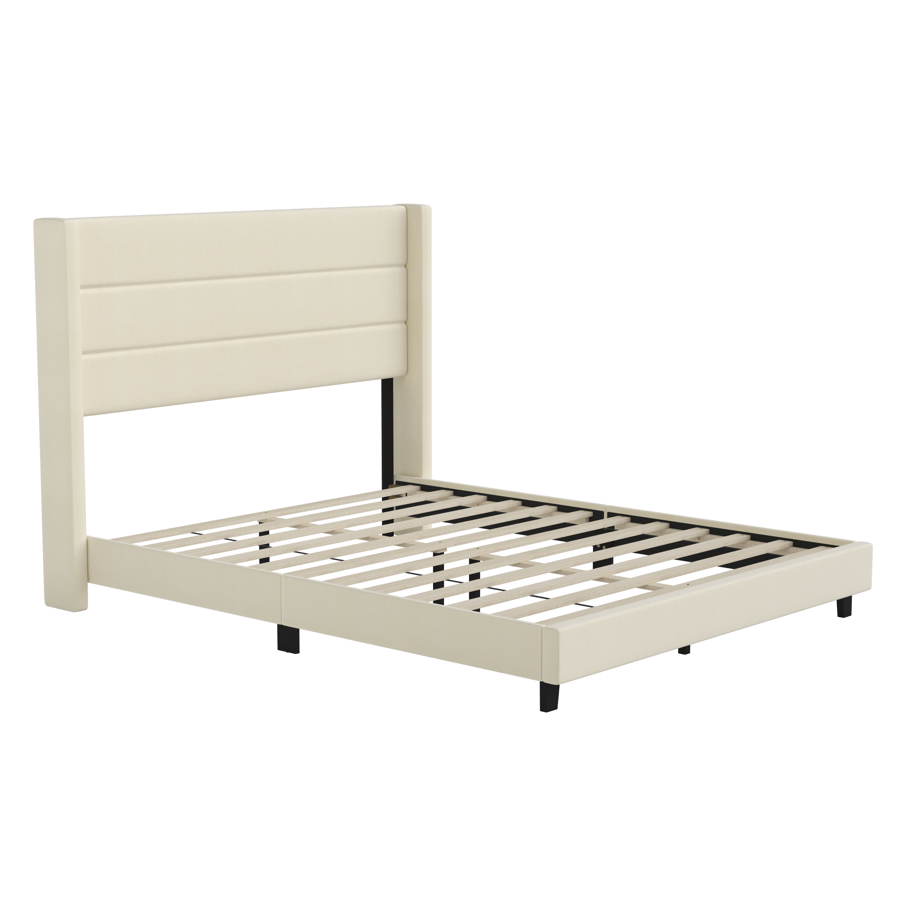 Flash Furniture YK-1078-BEIGE-Q-GG Queen Upholstered Platform Bed with Wingback Headboard, Beige Faux Linen
