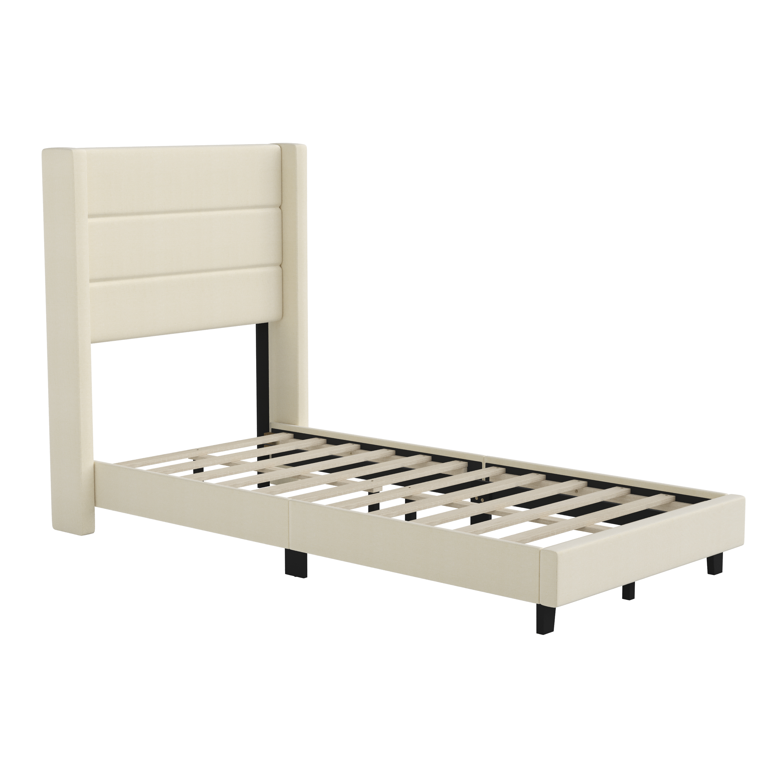Flash Furniture YK-1078-BEIGE-T-GG Twin Upholstered Platform Bed with Wingback Headboard, Beige Faux Linen