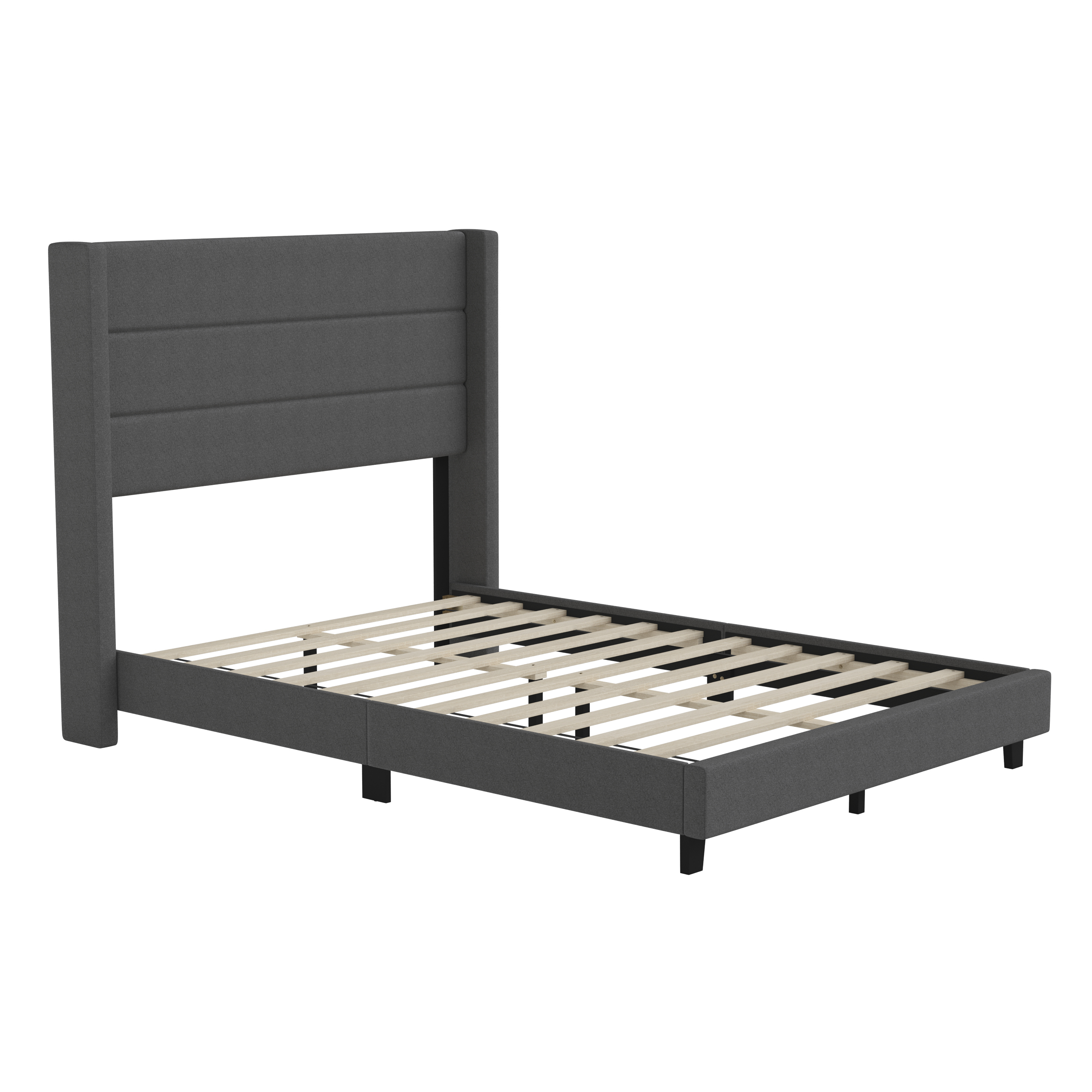 Flash Furniture YK-1078-CHAR-F-GG Full Upholstered Platform Bed with Wingback Headboard, Charcoal Faux Linen