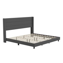 Flash Furniture YK-1078-CHAR-K-GG King Upholstered Platform Bed with Wingback Headboard, Charcoal Faux Linen