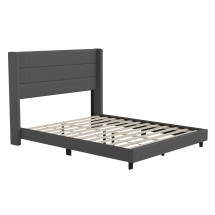 Flash Furniture YK-1078-CHAR-Q-GG Queen Upholstered Platform Bed with Wingback Headboard, Charcoal Faux Linen