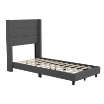 Flash Furniture YK-1078-CHAR-T-GG Twin Upholstered Platform Bed with Wingback Headboard, Charcoal Faux Linen
