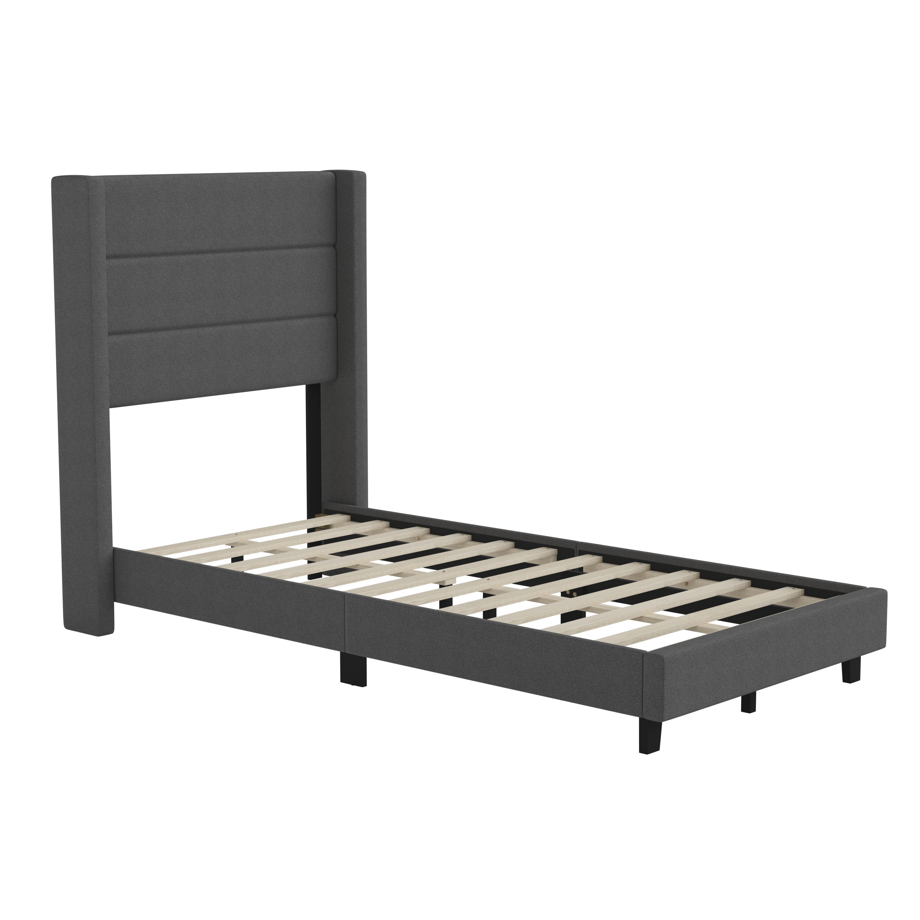 Flash Furniture YK-1078-CHAR-T-GG Twin Upholstered Platform Bed with Wingback Headboard, Charcoal Faux Linen