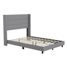 Flash Furniture YK-1078-GY-F-GG Full Upholstered Platform Bed with Wingback Headboard, Gray Faux Linen